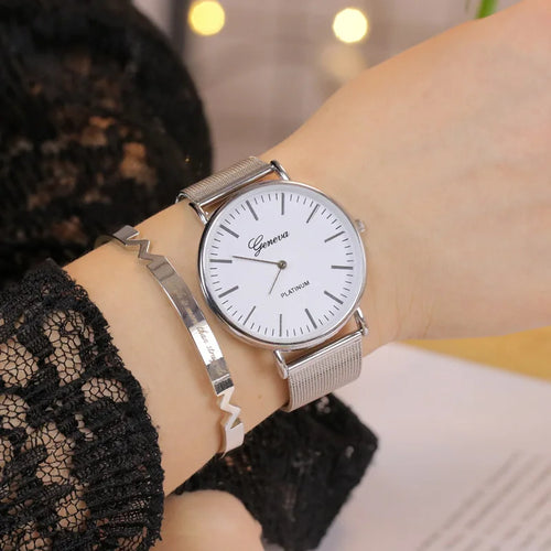 2025 New Brand Geneva Rosy Gold Casual Quartz Watch Women Metal Mesh Stainless Steel Watches Relogio Feminino Ladies Wrist Watch