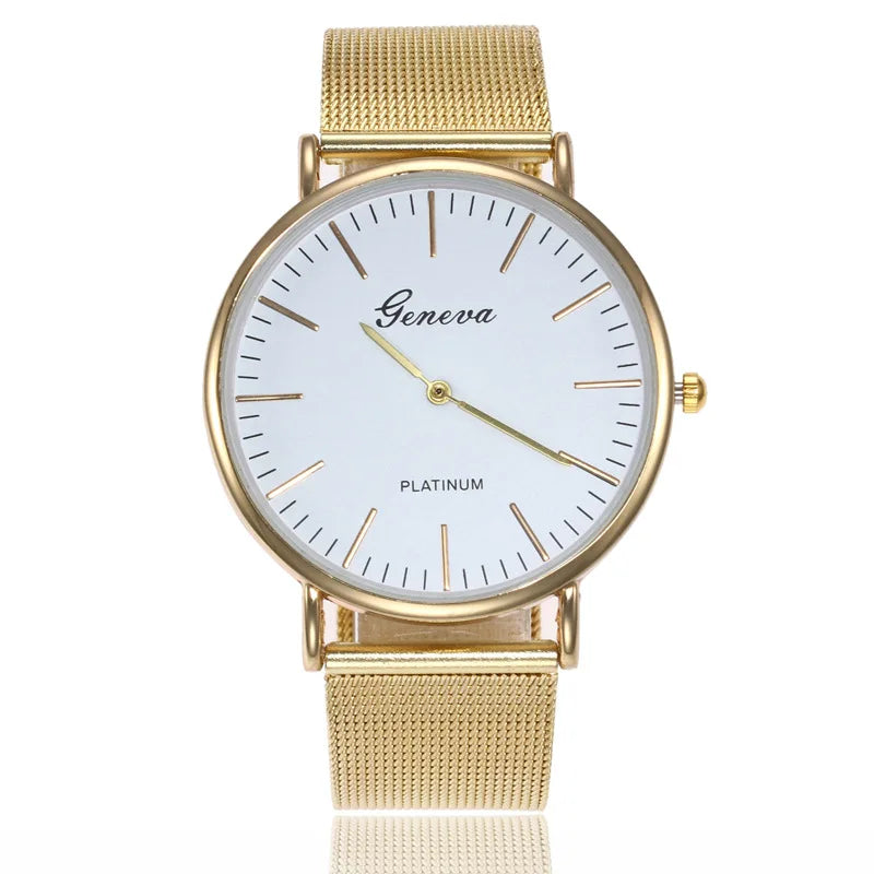 2025 New Brand Geneva Rosy Gold Casual Quartz Watch Women Metal Mesh Stainless Steel Watches Relogio Feminino Ladies Wrist Watch