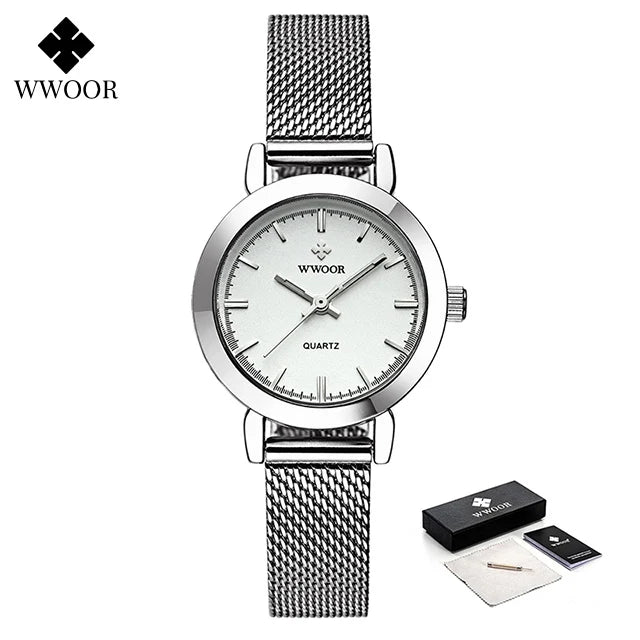 WWOOR Women's Watches Fashion Creative Stainless Steel Bracelet Watch For Women Top Brand Luxury Female Quartz Waterproof Watch