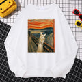 Casual Street Woman Pullover Oil Painting Cat'S Dusk Print Hoody Comfortable Fleece Sweatshirt Loose Warm Female Sportswears