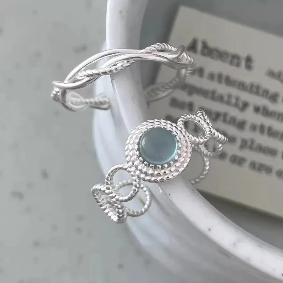 Sam Panda 925 Sterling Silver Blue Moonstone Hollow Ring For Women Gift Sweet Romantic Jewelry Wholesale Dropshipping