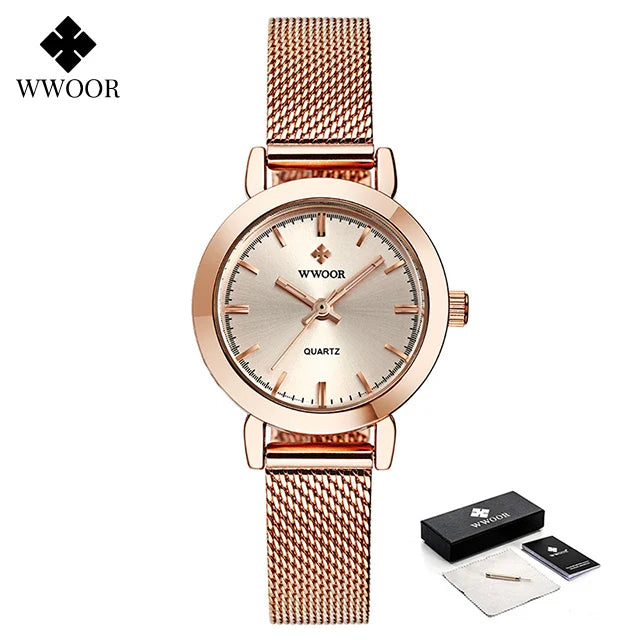 WWOOR Women's Watches Fashion Creative Stainless Steel Bracelet Watch For Women Top Brand Luxury Female Quartz Waterproof Watch