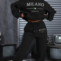 Women's Hoodie+Sweatpants Set Hip Hop Street Casual MILANO ITALIA Letter Printed Loose Sweatshirt Autumn Wool Warm Clothing