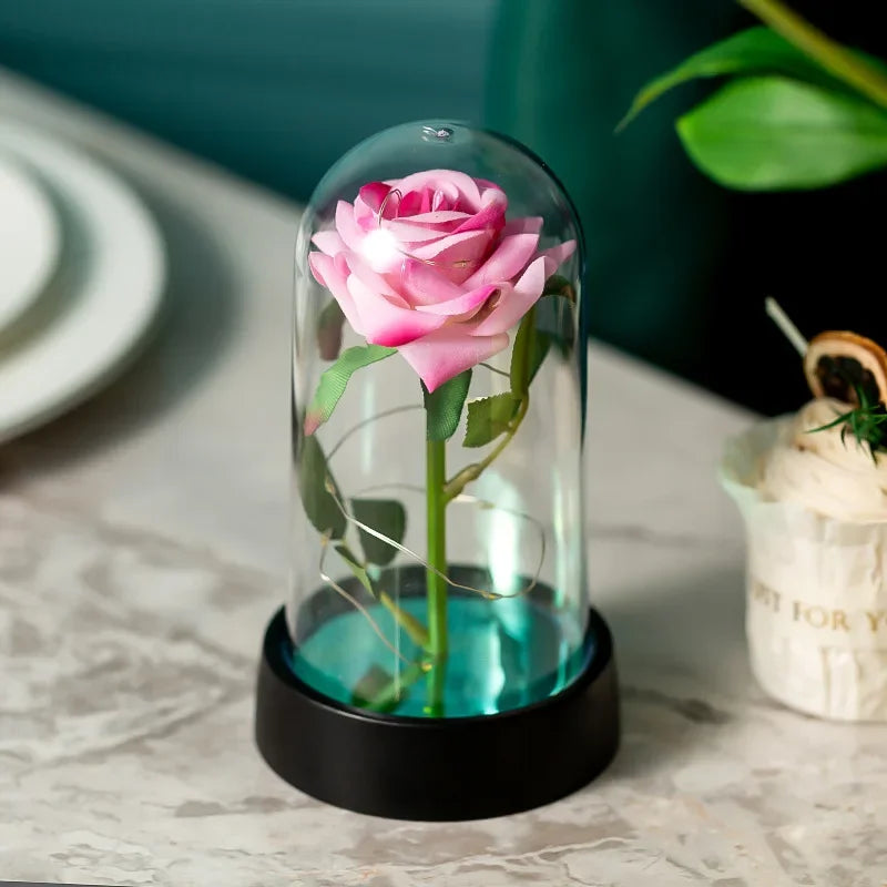 Wedding Birthday Valentine Day Gift Eternal Rose Flower Colorful Luminous Ornament For Women Mom Girlfriend Wife Home Decoration