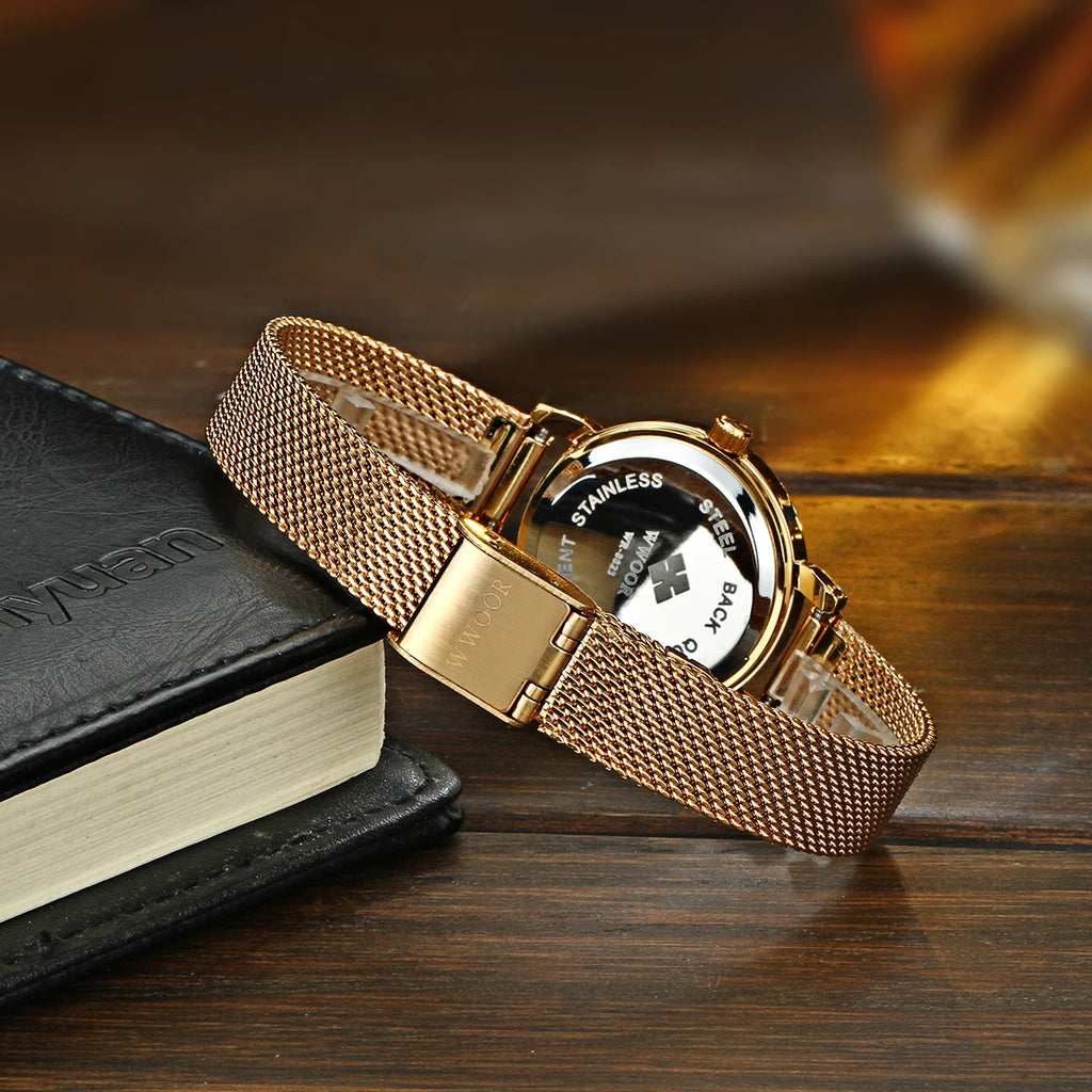 WWOOR Women's Watches Fashion Creative Stainless Steel Bracelet Watch For Women Top Brand Luxury Female Quartz Waterproof Watch