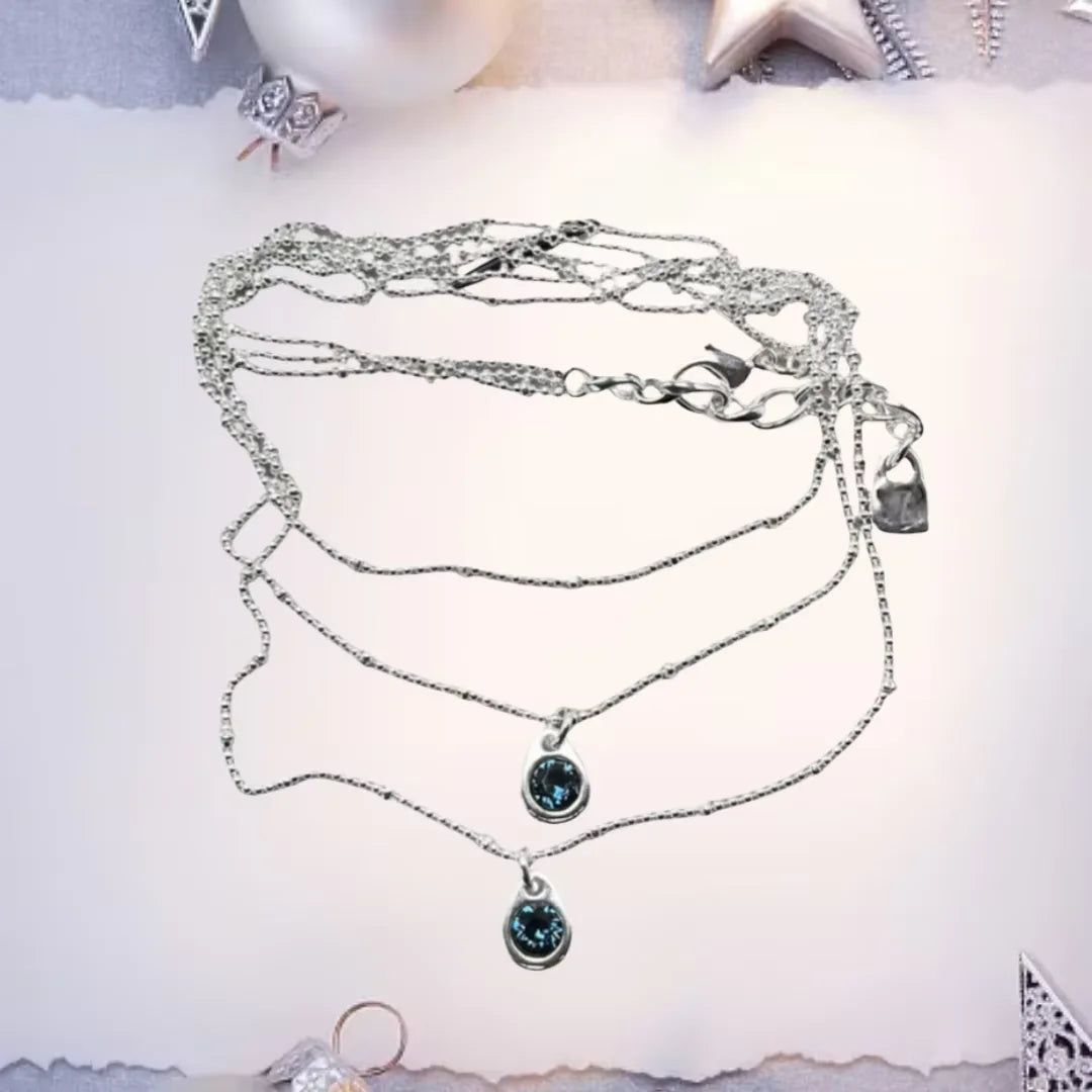 2025 Summer New Style Dazzling Double Layered Blue Crystal Necklace Women's Accessories Gift for Friends' Banquet