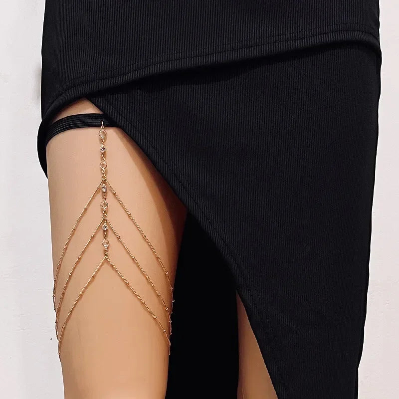 Sexy Summer Bohemian Thigh Chain Simple Body Chains for Women Double-layer Metal Leg Chain Festival Jewelry Accesorios Gift