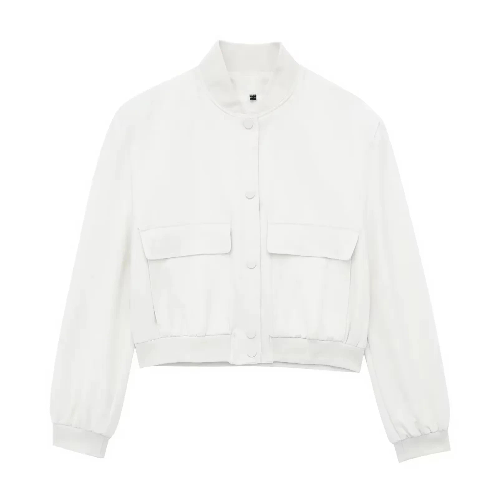 HH Women Casual Solid Bomber Jackets Fashion Long Sleeve Buttons Crop Coats Pockets Female 2025 Autumn Elegant Outerwear