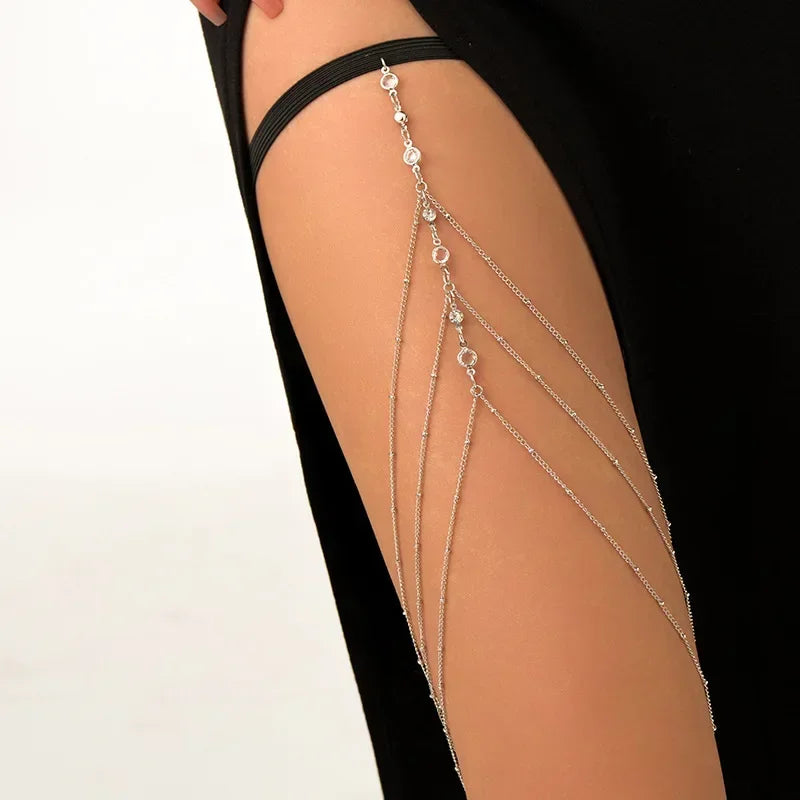 Sexy Summer Bohemian Thigh Chain Simple Body Chains for Women Double-layer Metal Leg Chain Festival Jewelry Accesorios Gift