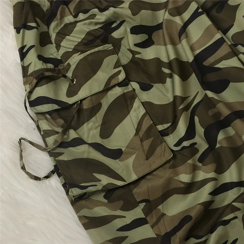 ANJAMANOR Camouflage Newspaper Print Draw String Ruched Long Skirts Women Clothing Fashion 2021 Sexy Pencil Skirts D35-FZ14