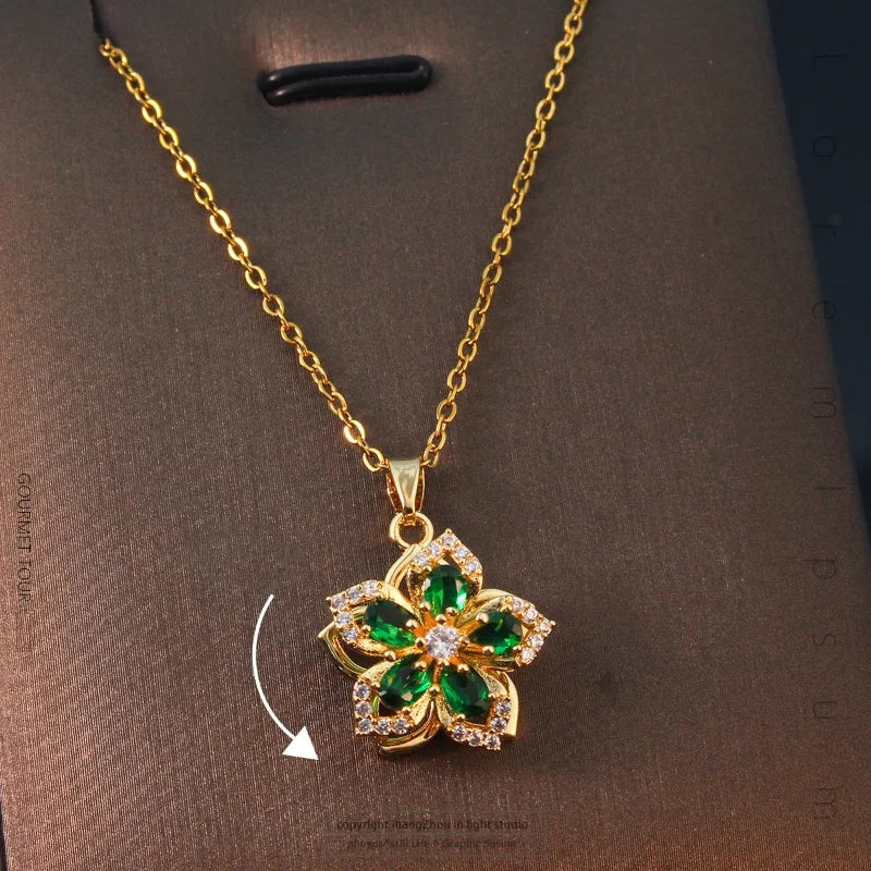 Exclusive 5-Petal Flower Windmill Pendant Necklace with Rotating Design and Elegant Titanium Steel Chain for Women