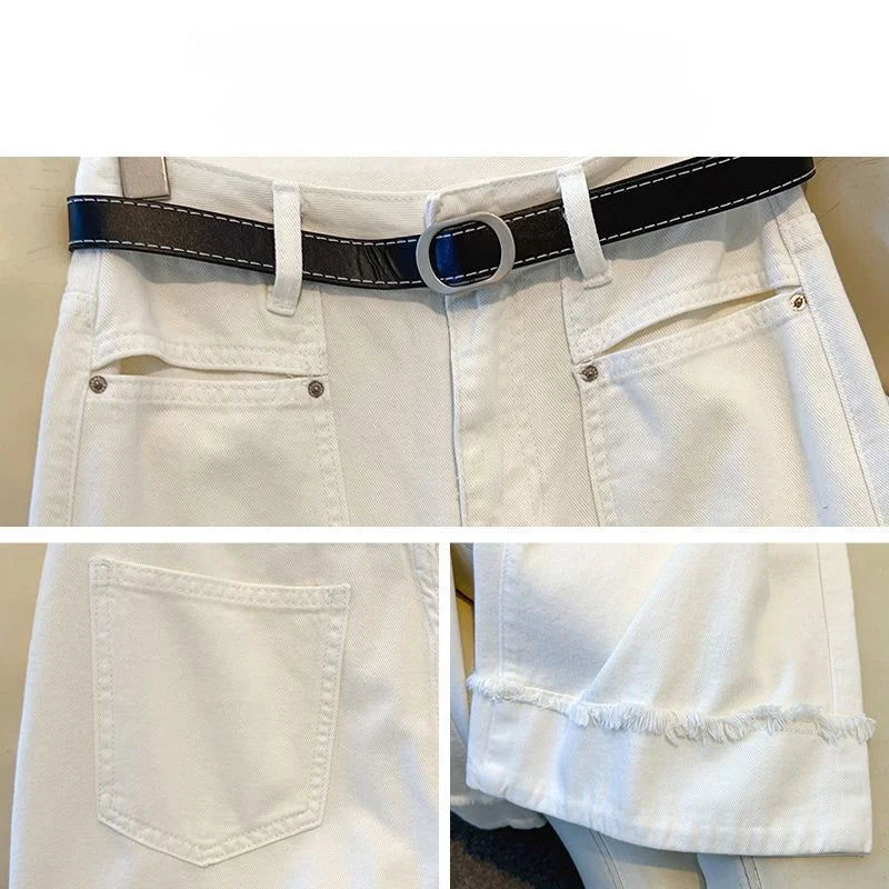 White Jeans Wide-leg Pants Women's Thin Summer Pants 2024 New High-waisted Raw Edge Small Straight Pants Women's Clothing Brief