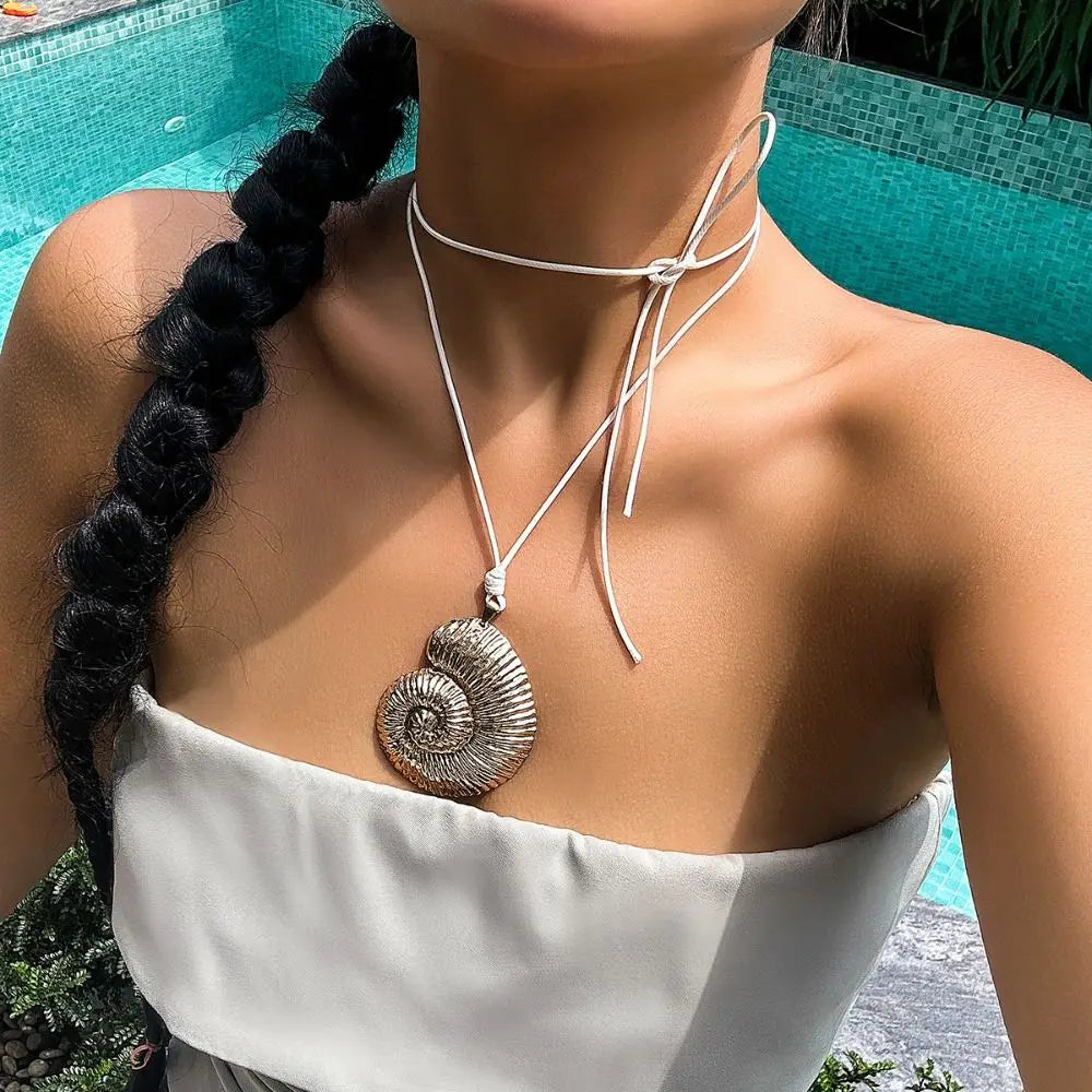 Pendant Conch Clavicle Chain Vintage Bohemian Style Y2K Accessories Starfish Necklace Gold Beach Choker Women