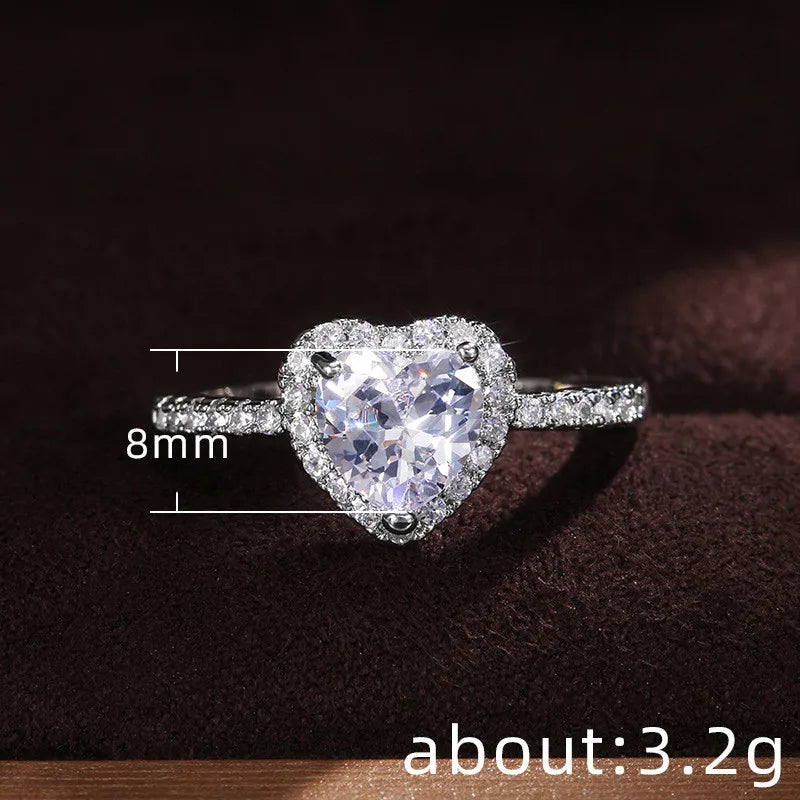 925 Sterling Silver Heart Ring for Women Exquisite Fashion Inlaid White Zircon Stones Wedding Ring Engagement Jewelry
