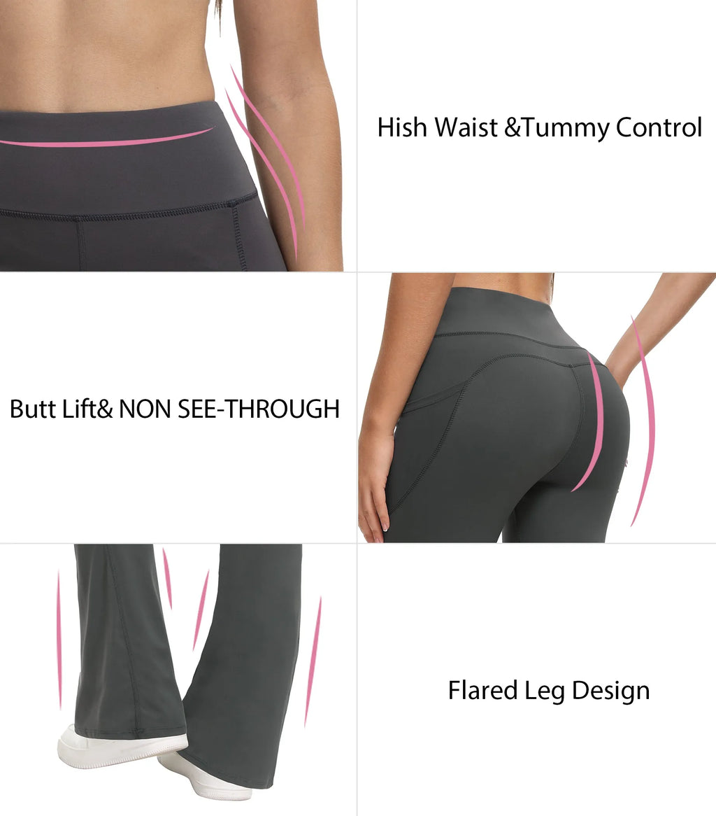 Flare Leggings with Side Pockets Soft Yoga Women's Pants High Waist Gym Slim Pants Fitness and Body Building Sportwear