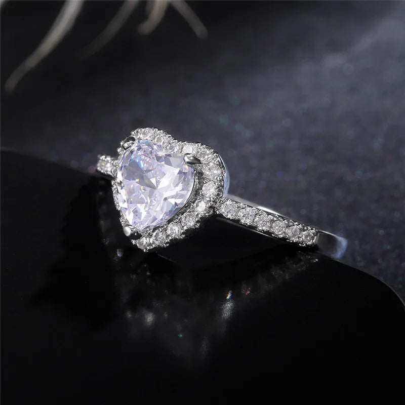 925 Sterling Silver Heart Ring for Women Exquisite Fashion Inlaid White Zircon Stones Wedding Ring Engagement Jewelry