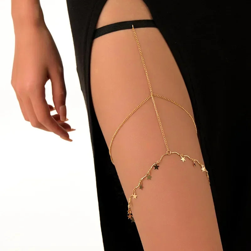 Sexy Summer Bohemian Thigh Chain Simple Body Chains for Women Double-layer Metal Leg Chain Festival Jewelry Accesorios Gift