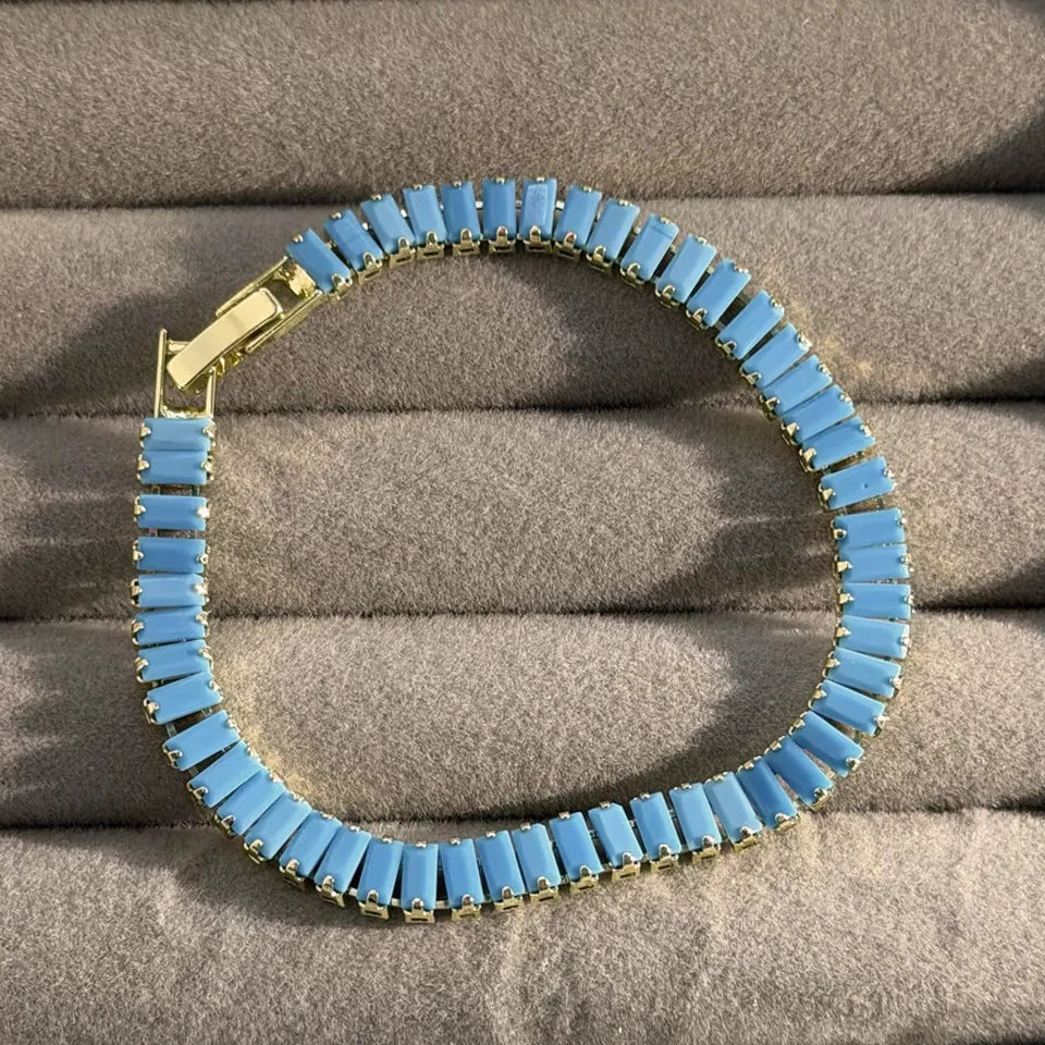 Fashion Korean Style Rectangle Zirconia Tennis Bracelets for Women Luxury Gold Color Crystal Party Jewelry