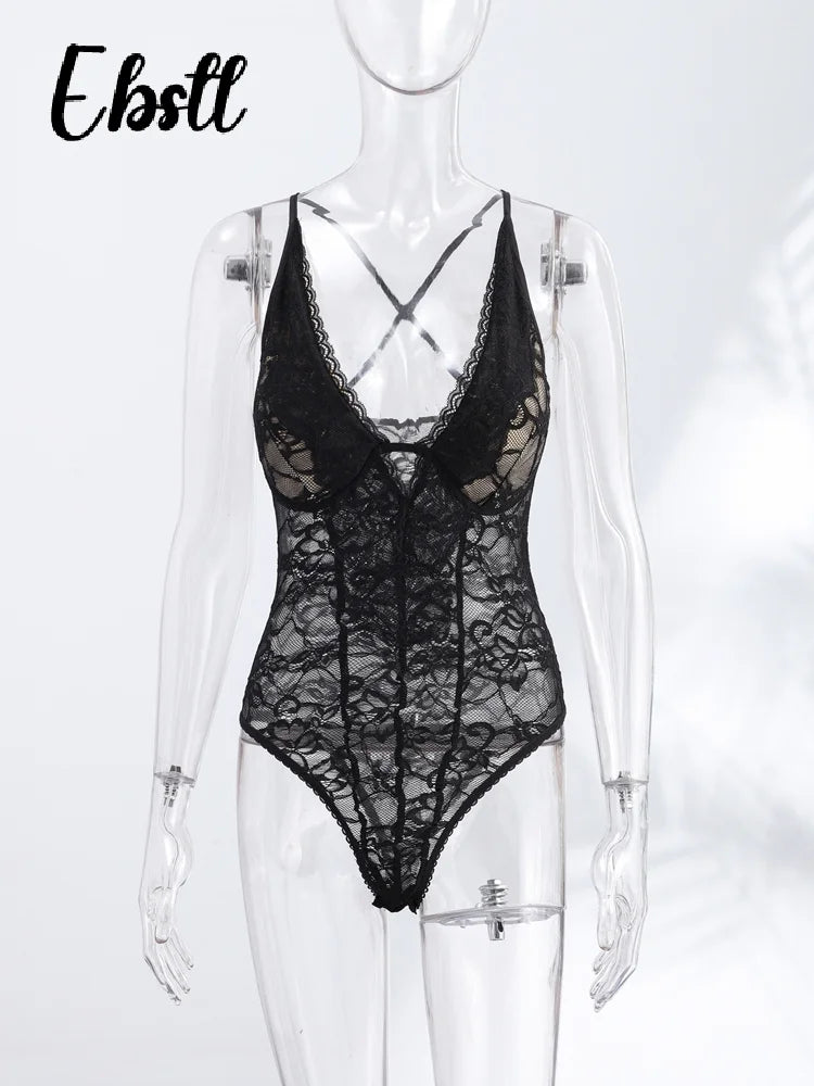 Sexy Lace Halter Rompers Women's Slim Deep V-neck Backless Sleeveless Playsuits 2026 Summer Ladies New Hollow-out Jumpsuits