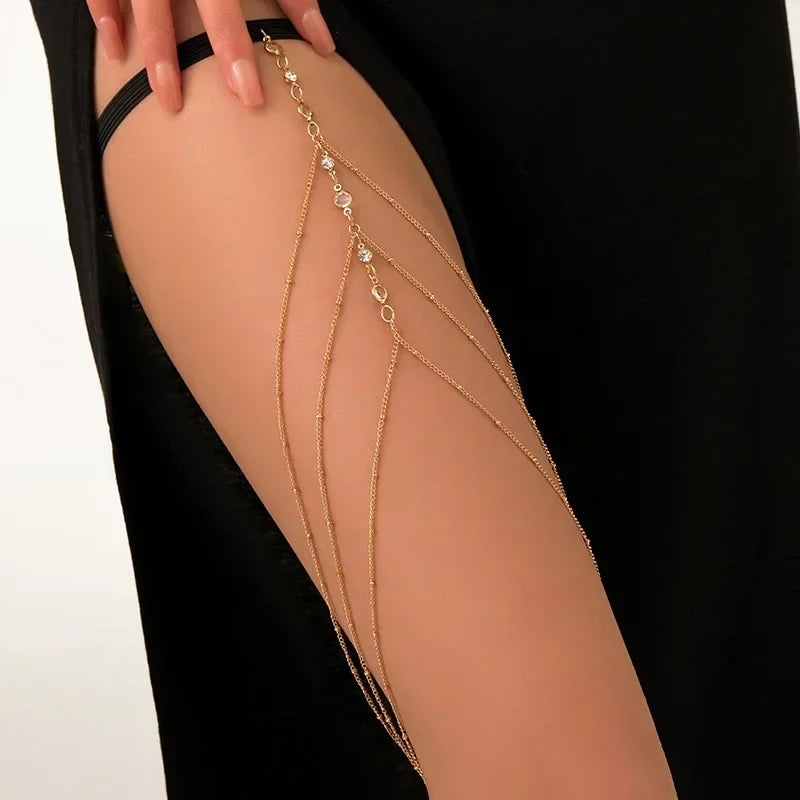 Sexy Summer Bohemian Thigh Chain Simple Body Chains for Women Double-layer Metal Leg Chain Festival Jewelry Accesorios Gift