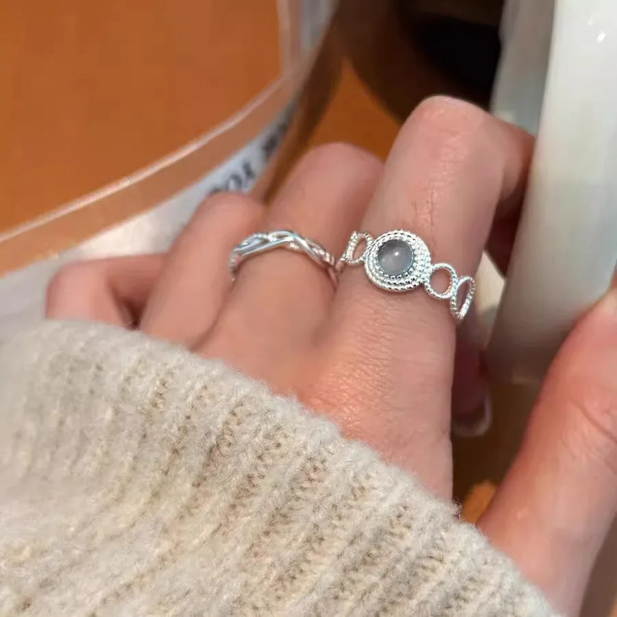 Sam Panda 925 Sterling Silver Blue Moonstone Hollow Ring For Women Gift Sweet Romantic Jewelry Wholesale Dropshipping
