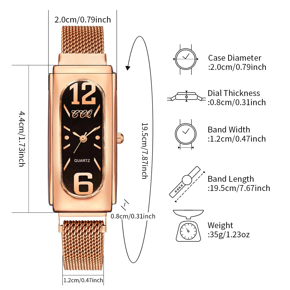 2PCS/Set Fashion Rectangle Women's Quartz Watch Magnet Buckle Mesh Band Watches Bracelet Set