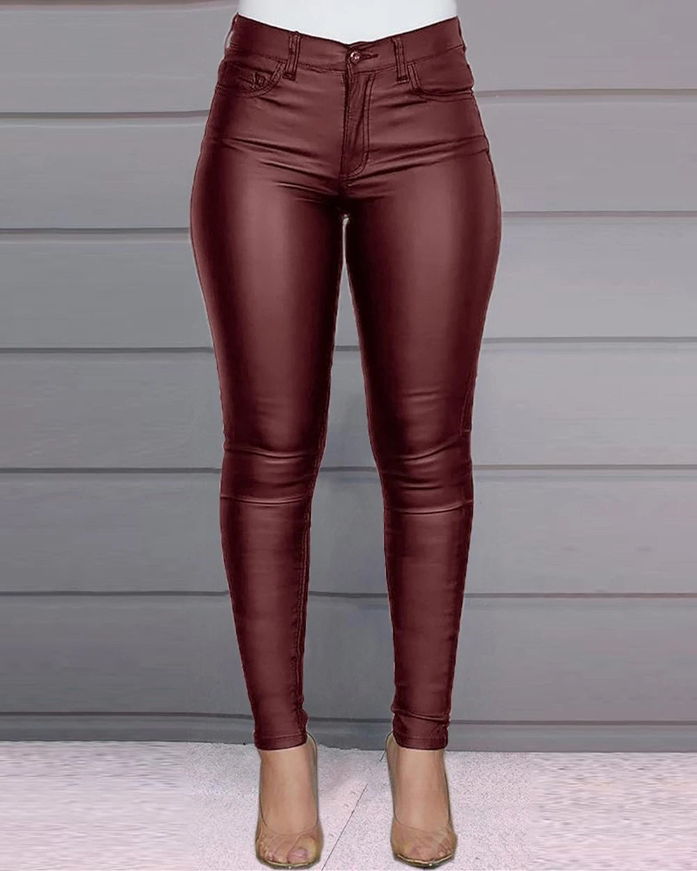 Solid color PU leather pants casual sexy pants
