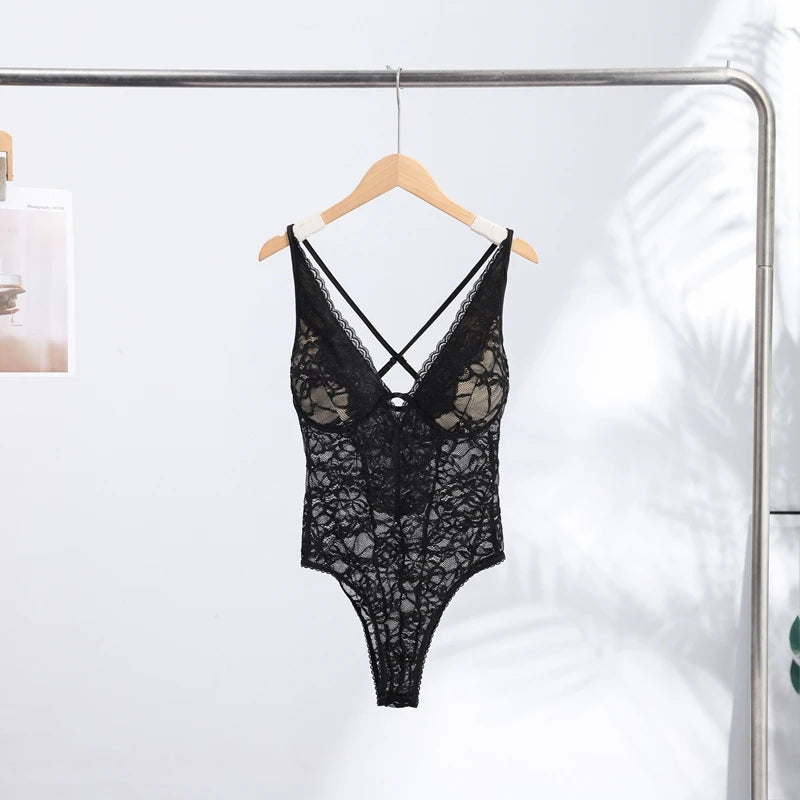 Sexy Lace Halter Rompers Women's Slim Deep V-neck Backless Sleeveless Playsuits 2026 Summer Ladies New Hollow-out Jumpsuits