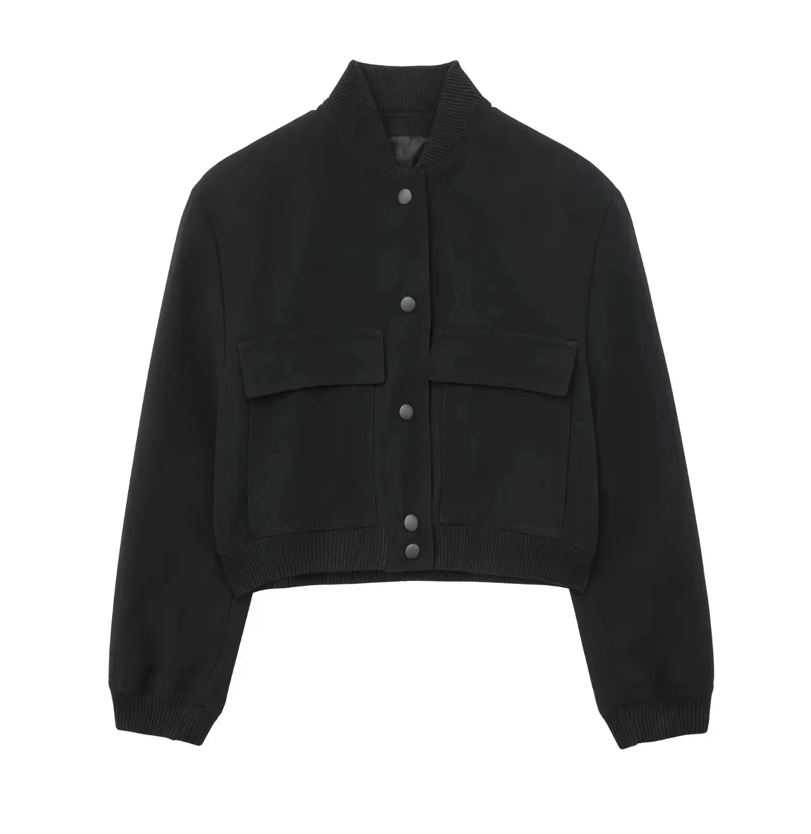 HH Women Casual Solid Bomber Jackets Fashion Long Sleeve Buttons Crop Coats Pockets Female 2025 Autumn Elegant Outerwear