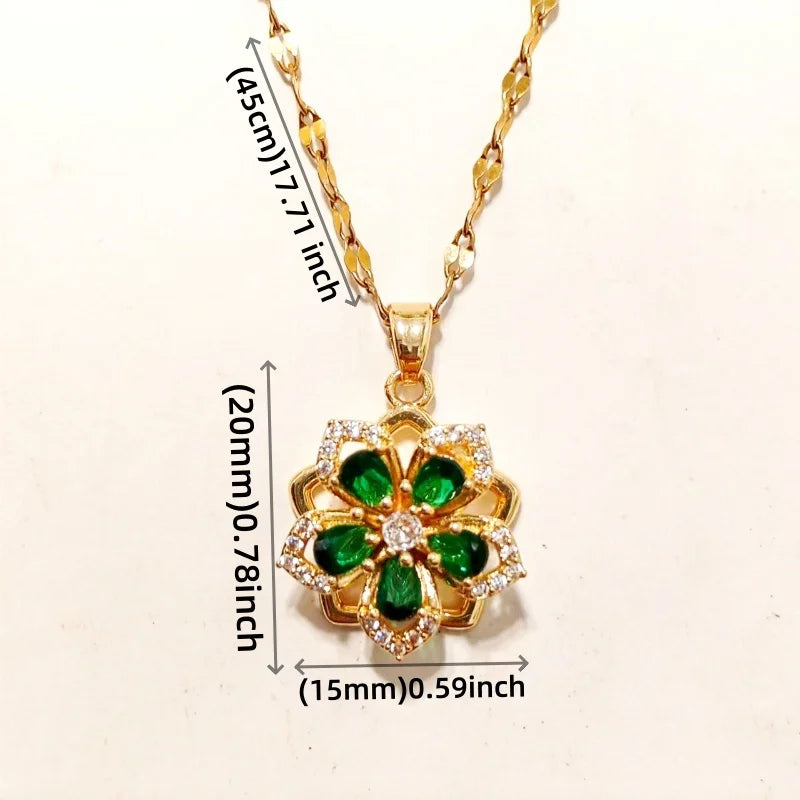 Exclusive 5-Petal Flower Windmill Pendant Necklace with Rotating Design and Elegant Titanium Steel Chain for Women