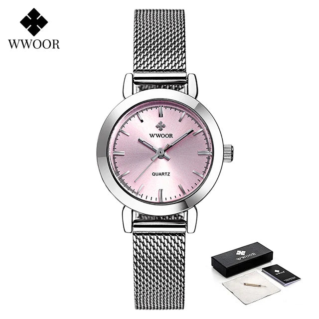 WWOOR Women's Watches Fashion Creative Stainless Steel Bracelet Watch For Women Top Brand Luxury Female Quartz Waterproof Watch