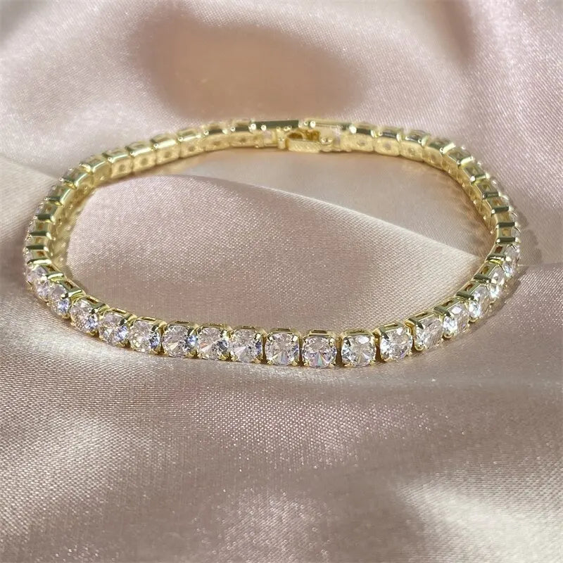 Fashion Korean Style Rectangle Zirconia Tennis Bracelets for Women Luxury Gold Color Crystal Party Jewelry