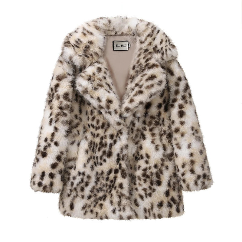 Neo Mint Exclusive Long Brown Leopard Fox Fur Coat Women Winter 2024 New Luxury Hot Brand Fashion Girls Faux Fur Jacket Overcoat