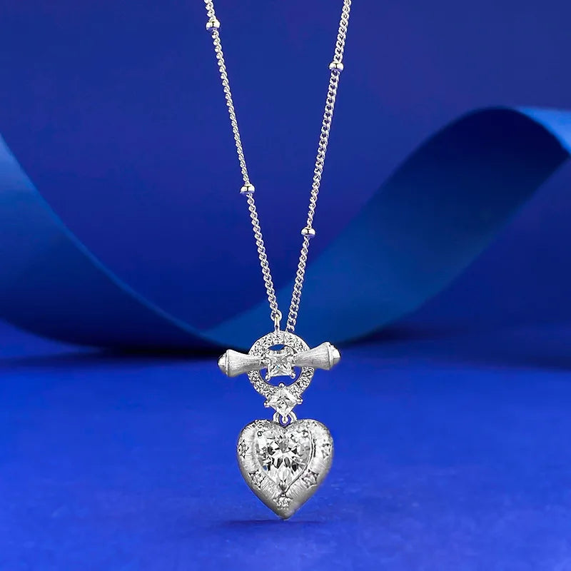 Queen Heart Lab Moissanite Diamond Pendant 100% Real 925 Sterling Silver Wedding Chocker Necklace for Women Engagement Jewelry