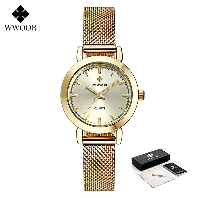 WWOOR Women's Watches Fashion Creative Stainless Steel Bracelet Watch For Women Top Brand Luxury Female Quartz Waterproof Watch