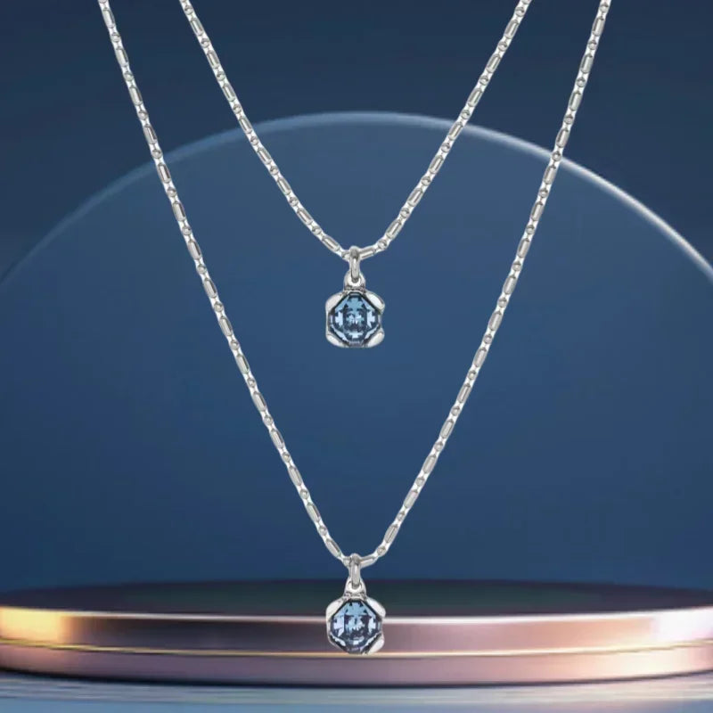 2025 Summer New Style Dazzling Double Layered Blue Crystal Necklace Women's Accessories Gift for Friends' Banquet