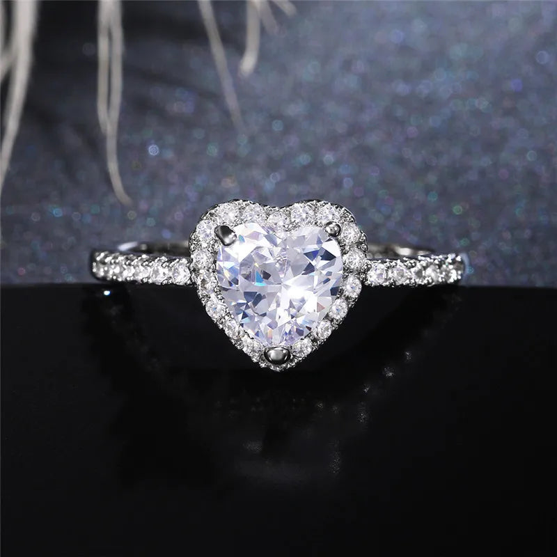 925 Sterling Silver Heart Ring for Women Exquisite Fashion Inlaid White Zircon Stones Wedding Ring Engagement Jewelry