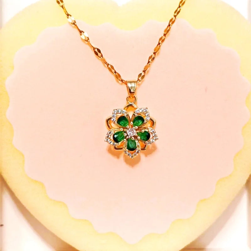 Exclusive 5-Petal Flower Windmill Pendant Necklace with Rotating Design and Elegant Titanium Steel Chain for Women