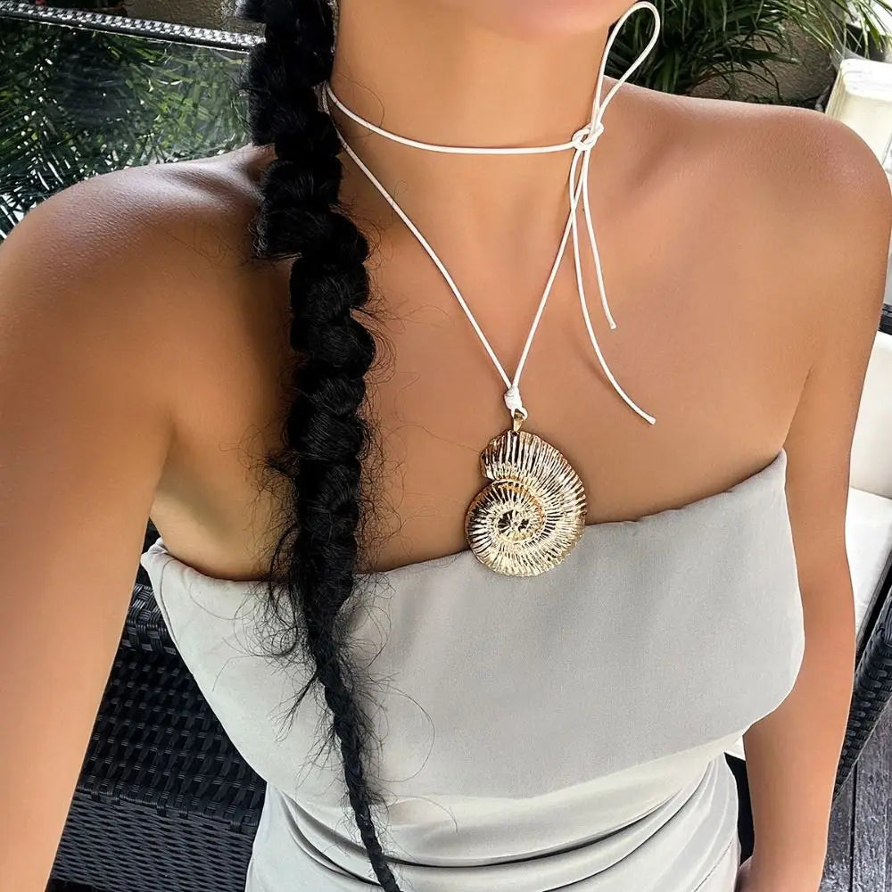 Pendant Conch Clavicle Chain Vintage Bohemian Style Y2K Accessories Starfish Necklace Gold Beach Choker Women