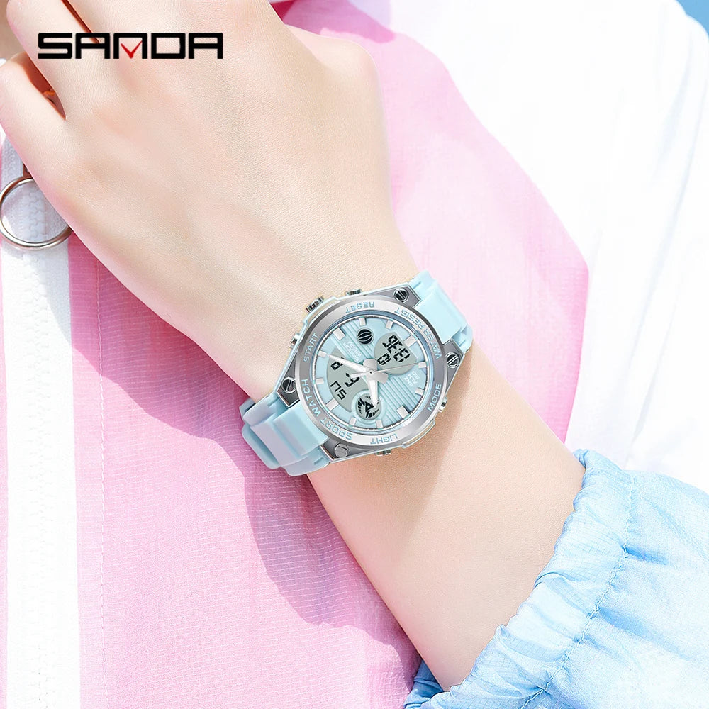 Sanda Brand Casual Fashion Watch Women Sport Chronograph Lady Quartz Wristwatch 50m Waterproof Female Girl Wrist Watch 6067