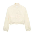 HH Women Casual Solid Bomber Jackets Fashion Long Sleeve Buttons Crop Coats Pockets Female 2025 Autumn Elegant Outerwear