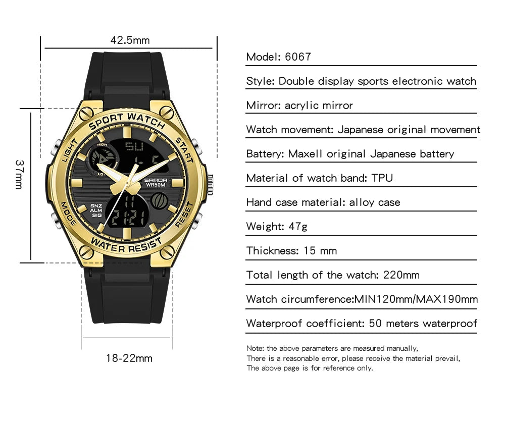 Sanda Brand Casual Fashion Watch Women Sport Chronograph Lady Quartz Wristwatch 50m Waterproof Female Girl Wrist Watch 6067
