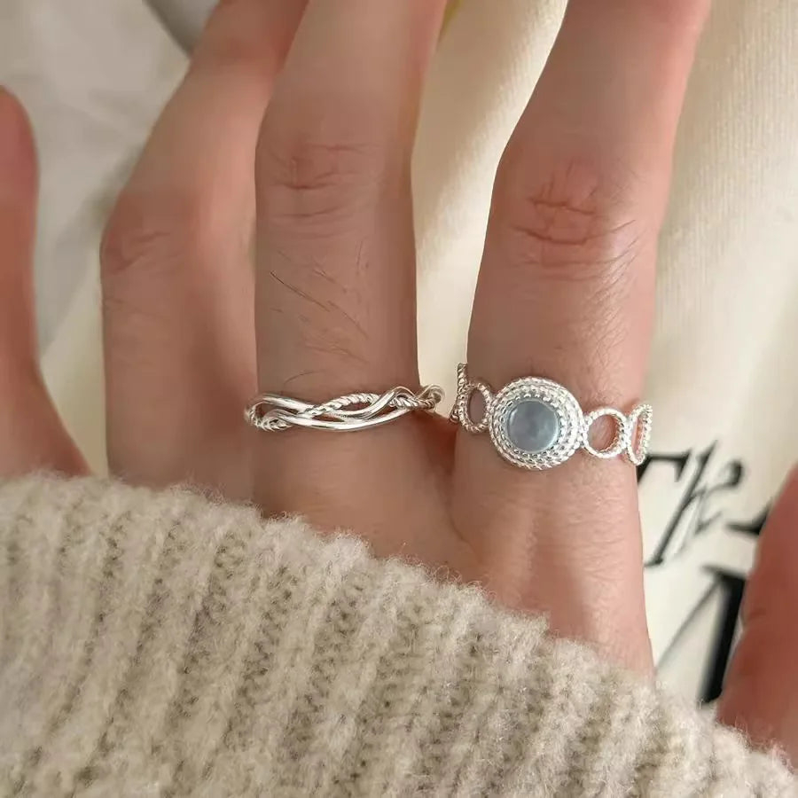 Sam Panda 925 Sterling Silver Blue Moonstone Hollow Ring For Women Gift Sweet Romantic Jewelry Wholesale Dropshipping