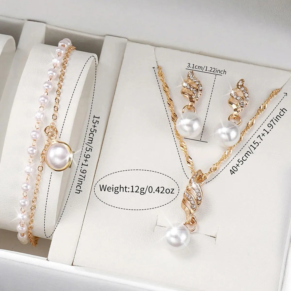 4pcs/set Women's Watch Casual Rome Fashion Quartz Watch Analog PU Leather Wrist Watch & Jewelry Set（Without Box）
