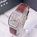 Luxury Tonneau Quartz Ladies Watch Full Rhinestone 3D Stereo Simple Color Arabic Numeral Dial Design Leather Strap Woman Gifts