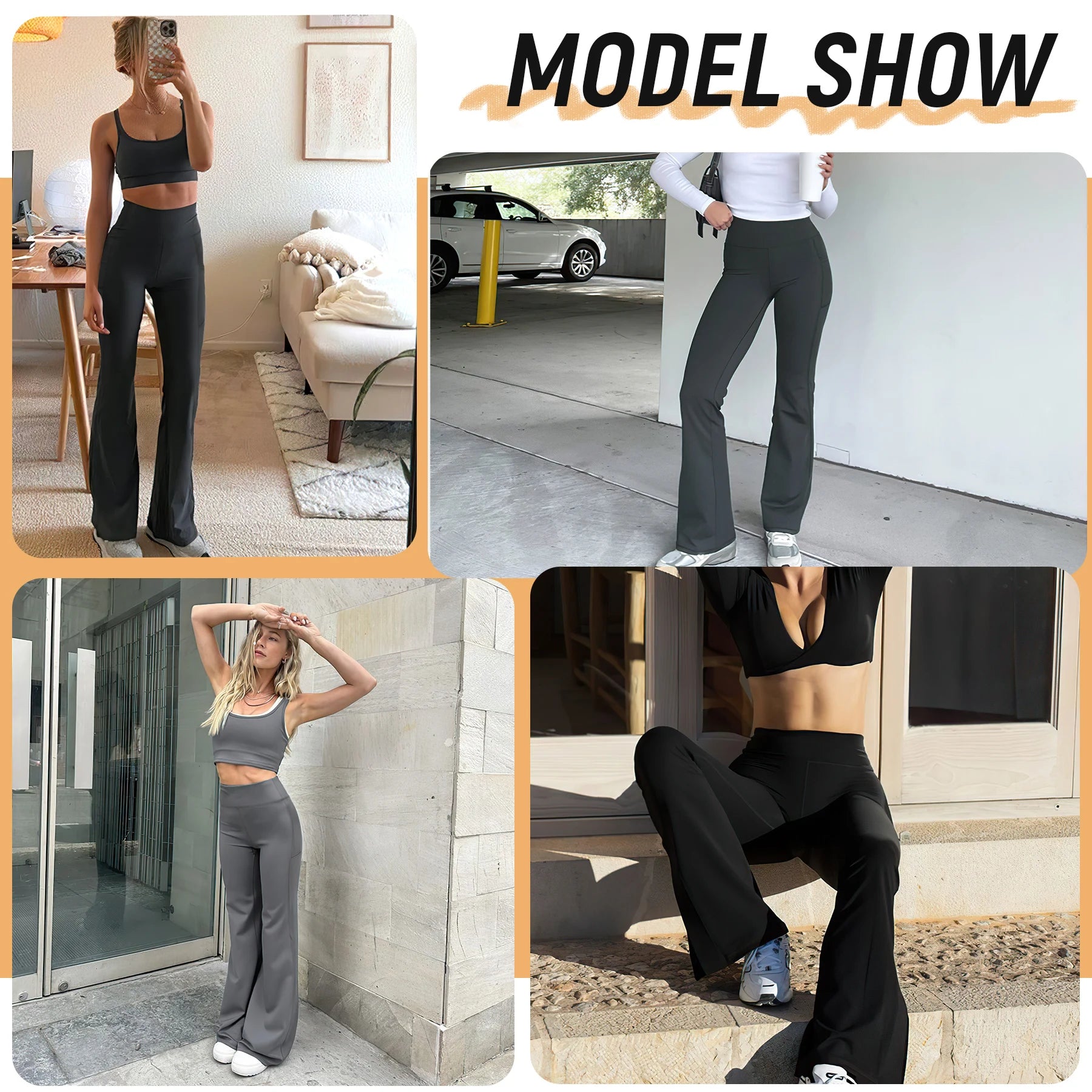 Flare Leggings with Side Pockets Soft Yoga Women's Pants High Waist Gym Slim Pants Fitness and Body Building Sportwear