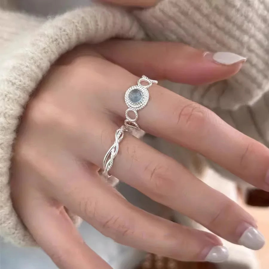 Sam Panda 925 Sterling Silver Blue Moonstone Hollow Ring For Women Gift Sweet Romantic Jewelry Wholesale Dropshipping
