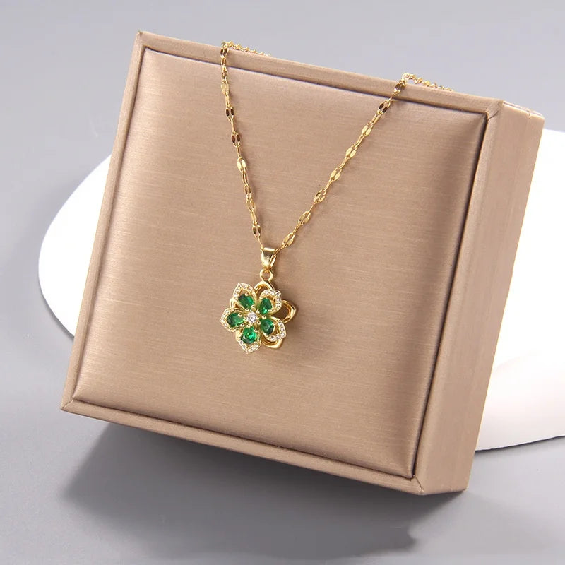 Exclusive 5-Petal Flower Windmill Pendant Necklace with Rotating Design and Elegant Titanium Steel Chain for Women