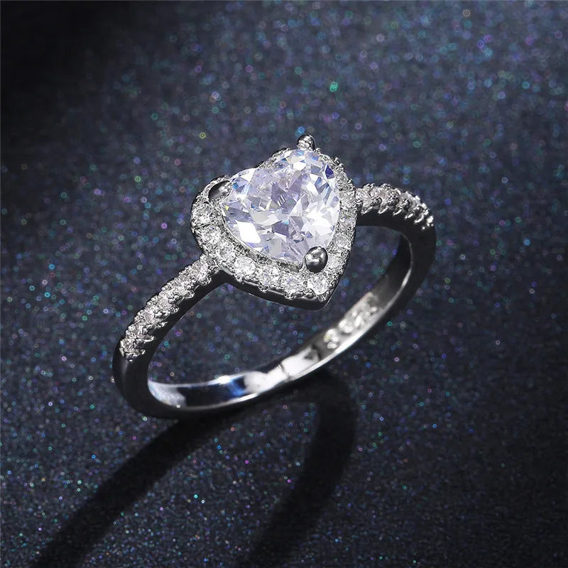 925 Sterling Silver Heart Ring for Women Exquisite Fashion Inlaid White Zircon Stones Wedding Ring Engagement Jewelry