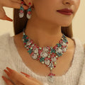 3pcs/set Elegant Lovely Christmas Jewelry Set, Rhinestone Santa Wreath Pendant Necklace+Earrings For Women Trendy Jewelry Gifts